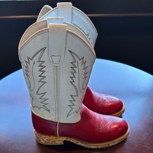 Old West Youth Red/White/Yellow Boots Size 5.5